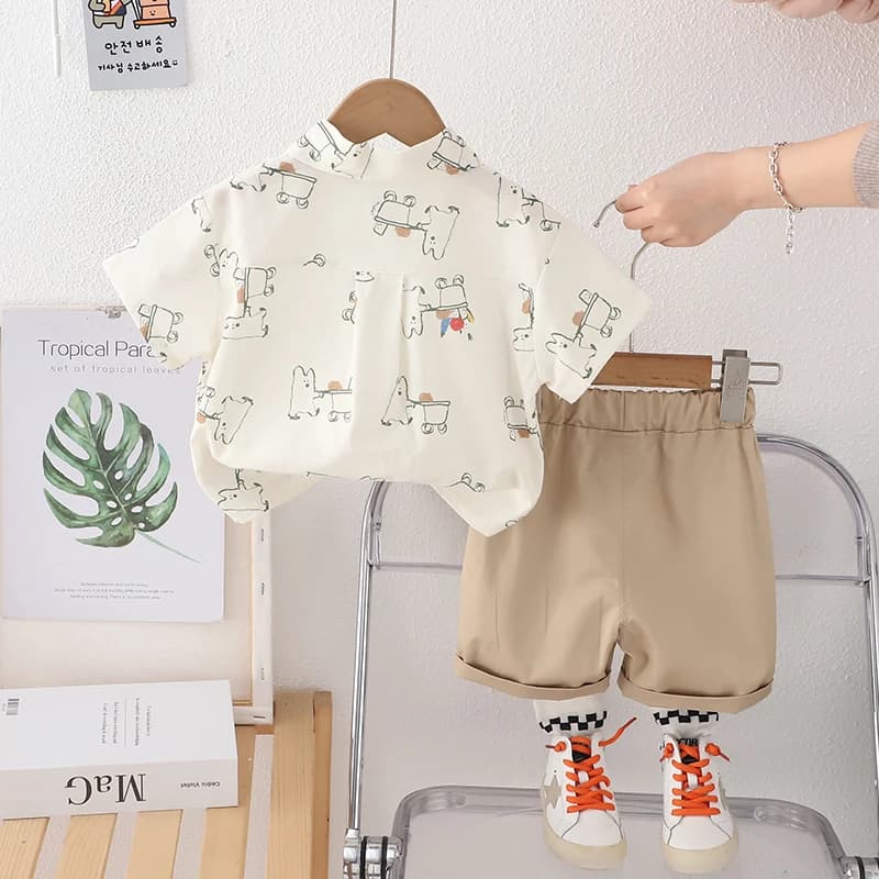 Nuovi vestiti estivi per bambini Set per bambini Camicia a maniche corte per cartoni animati Pantaloncini 2 pezzi/set Abbigliamento per bambini per bambini Costume casual in cotone