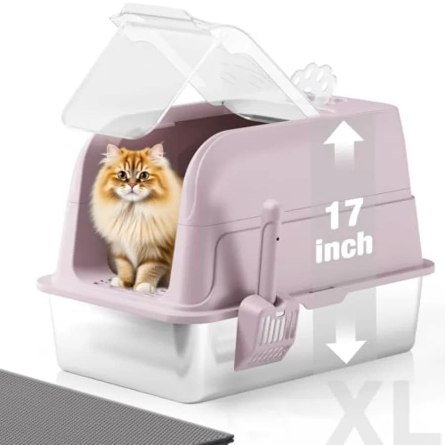 Stainless Steel Cat Litter Box with Lid, XL Large Enclosed High Sided Cat Litter Box, Metal Cat Box with 120 Fully Transparent