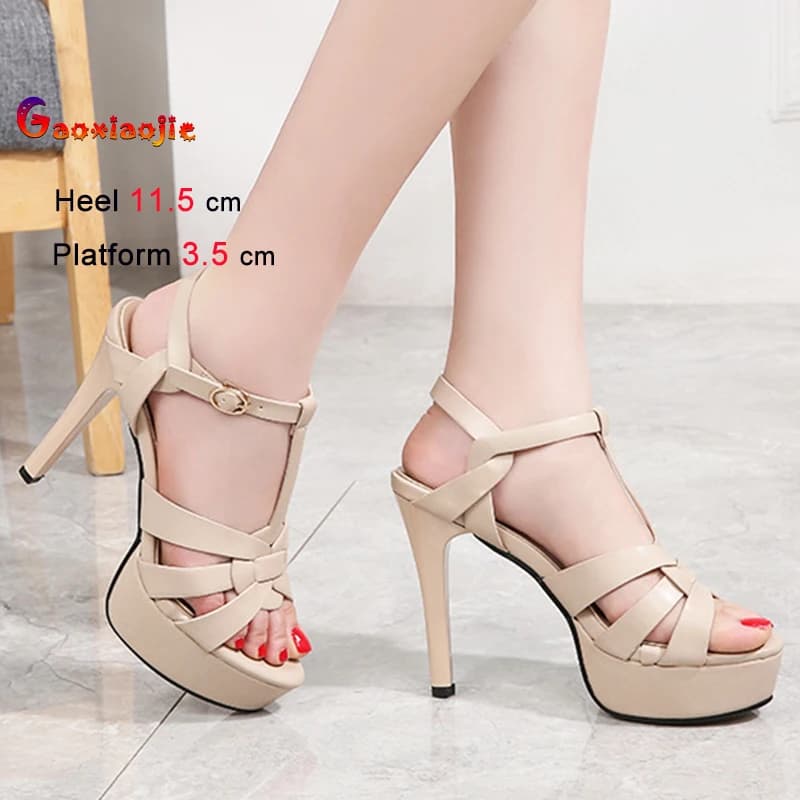 New apricot High heels 11.5cm Platform 3.5cm Women's shoes Thin heels Buckle strap Women's décolleté Fabric Design Sandals Party shoes