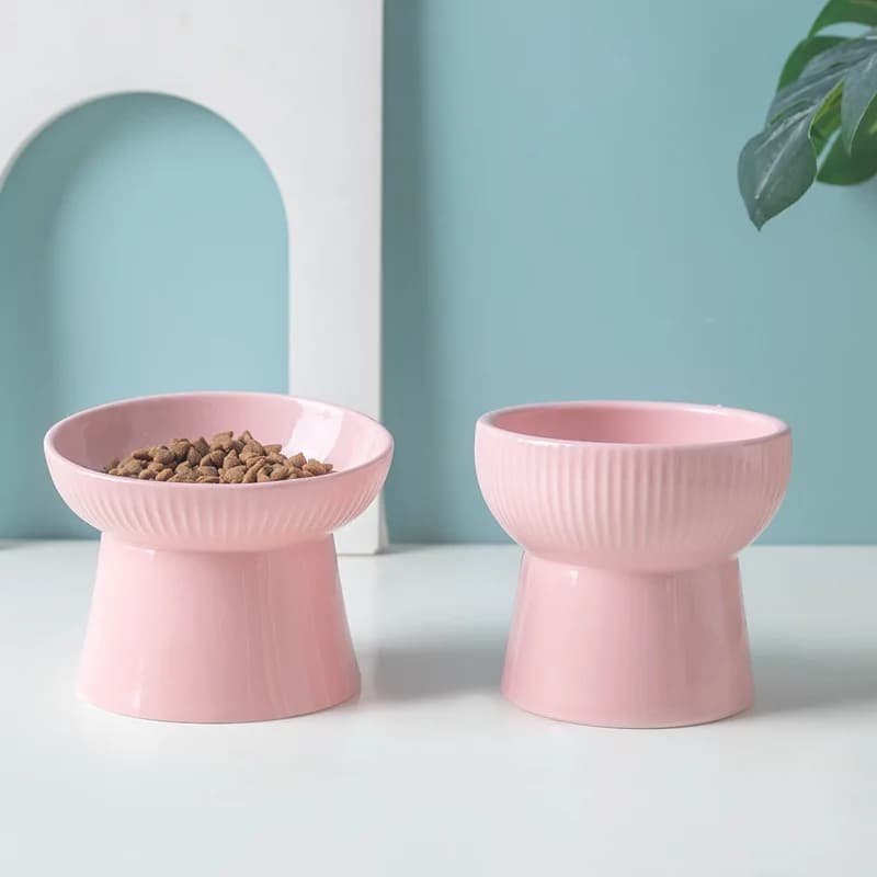 Ceramic Raised Cat Bowls, Elevated Cat Food and Water Bowls Porcelain Stress Free Pet Feeder Bowl Dish