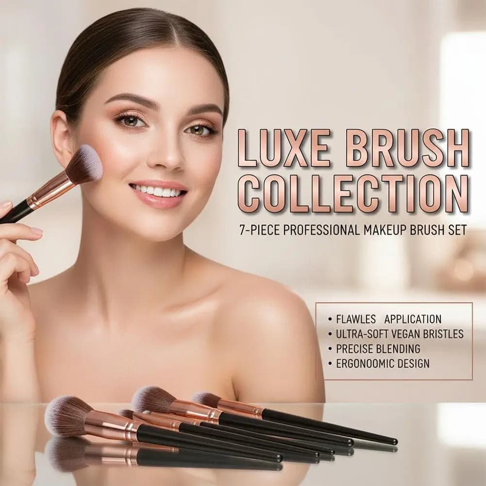 Makeup Brush Set 7 Pieces, Professional Women's Kit, Soft Brush for Powder, Umbrella, Fondotinta, Complete Set, Travel Beauty Tool