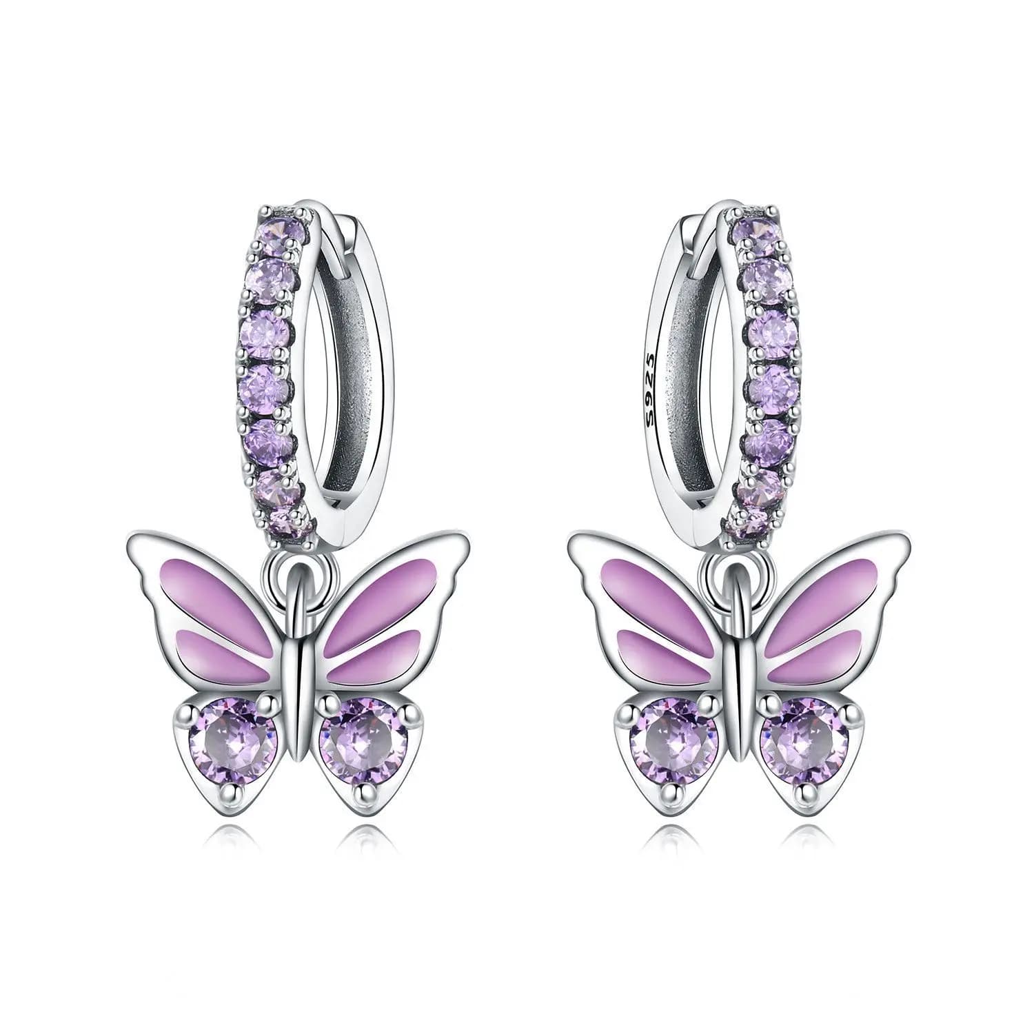 925 Sterling Silver Inlaid Zircon Butterfly Earrings Insect Element Original Design Women's Fashion Party Jewelry Gift Ear Loops