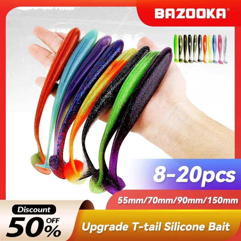 Bazooka 100mm 150mm Shad Verme Richiamo di Pesca Morbido Grande Silicone T Coda Facile Shiner Esca Wobbler Swimbait Pesca Luccio Spigola Inverno