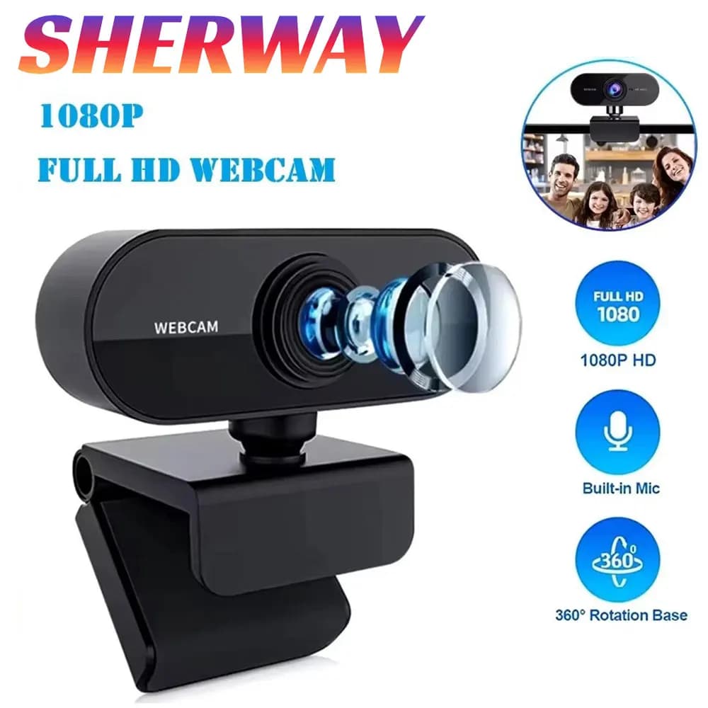 Webcam USB per Computer 1080P Full HD Mini Videocamera per PC con Microfono Integrato Compatibile con Desktop e Laptop per Videochiamate e Conferenze