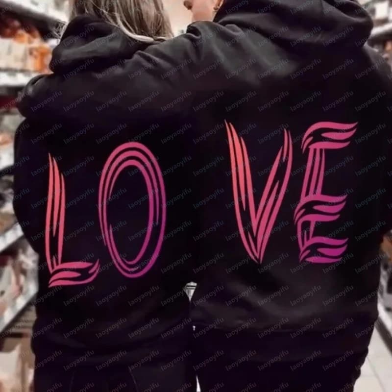 Felpa con cappuccio amante stampata Love Couple per entrambi gli uomini/donne Felpa con cappuccio autunnale a maniche lunghe per donna Coppia abbinata streetwear