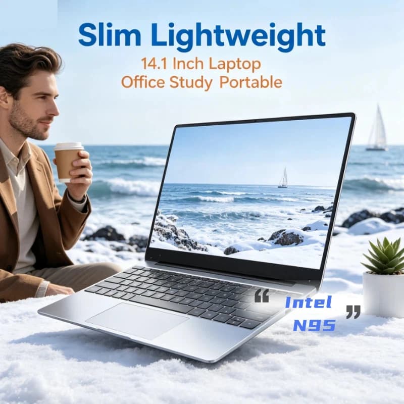 Laptop Originale da 14.1 Pollici con Batteria da 7500mAh, Display IPS FHD N95 a 120 Hz, Schermo Ultra-chiaro, 32GB/2TB SSD, Tastiera Retroilluminata