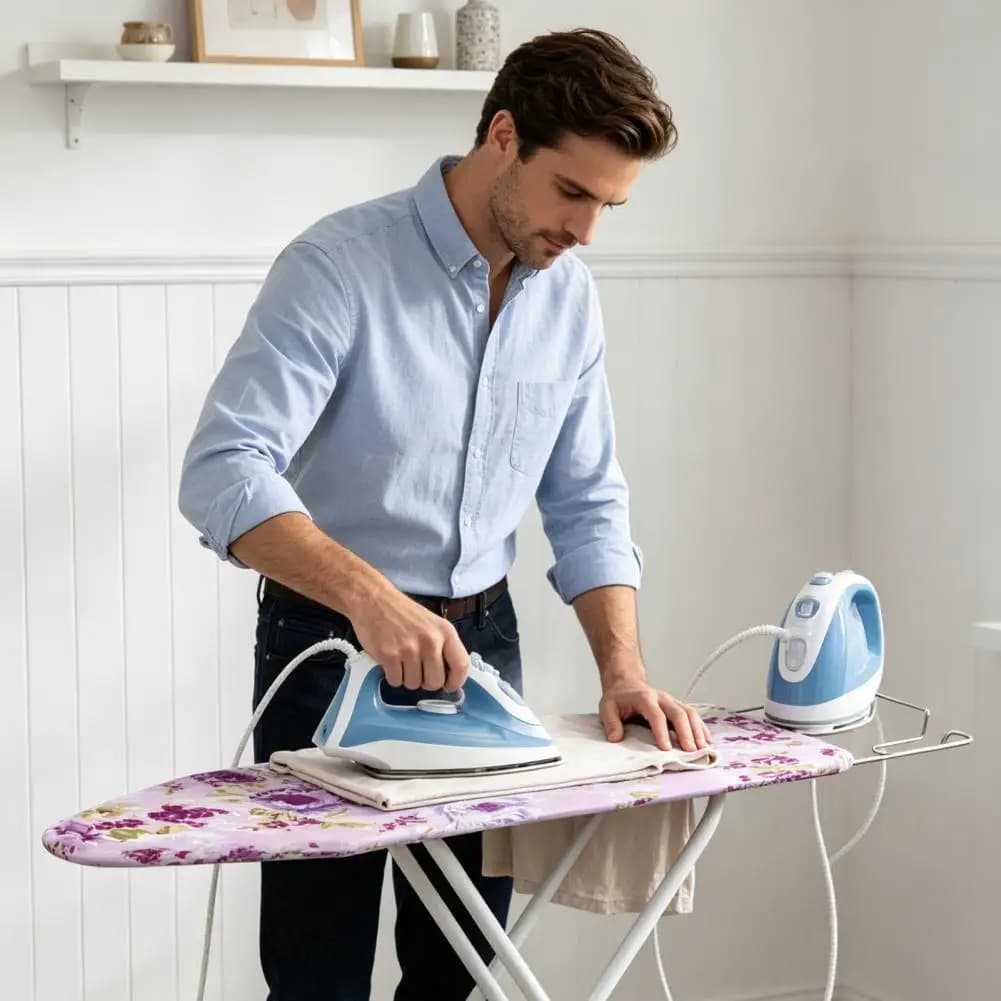 Ironing Board, Height Adjustable Non-Slip Extra-Long Wood Clothes Ironing Board, Floral Printing Foldable Ironing Board
