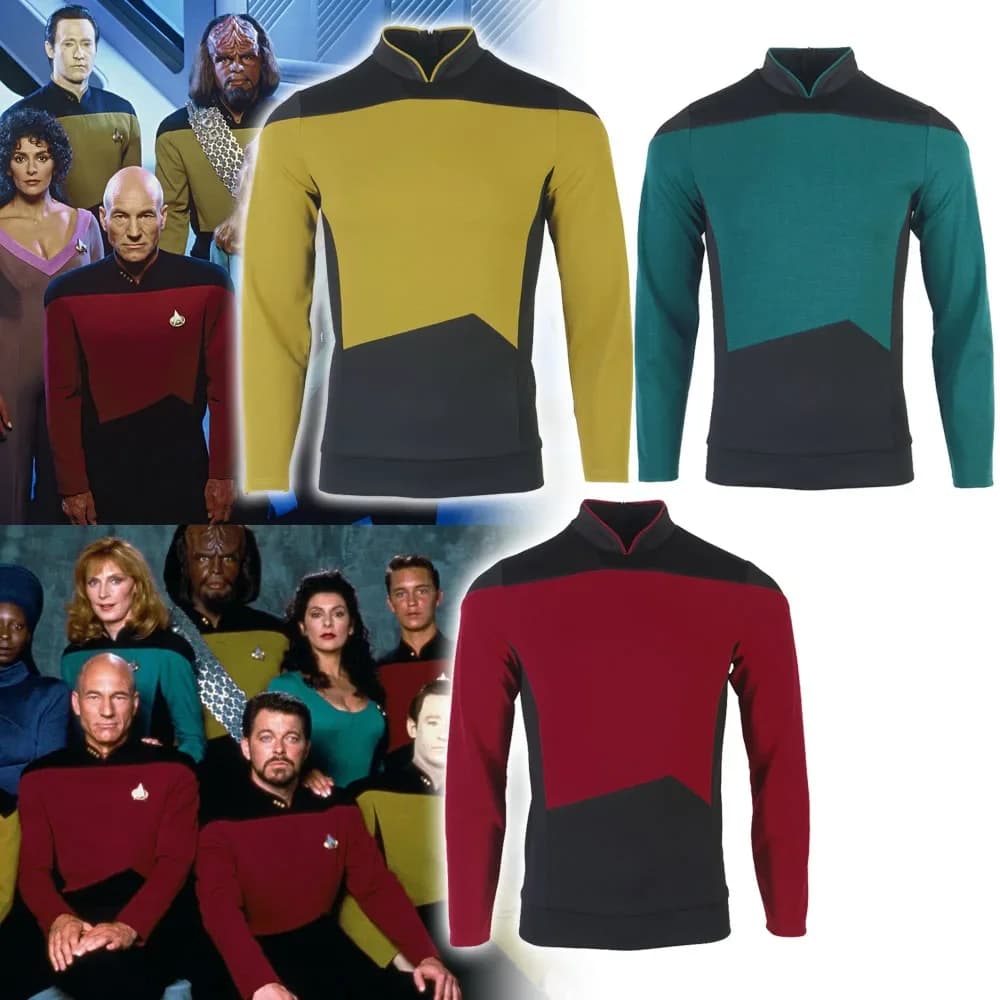 ♪ Next generation Trek Red Yellow Blue Shirt Uniform Cosplay Costume for Men Coat Halloween Party