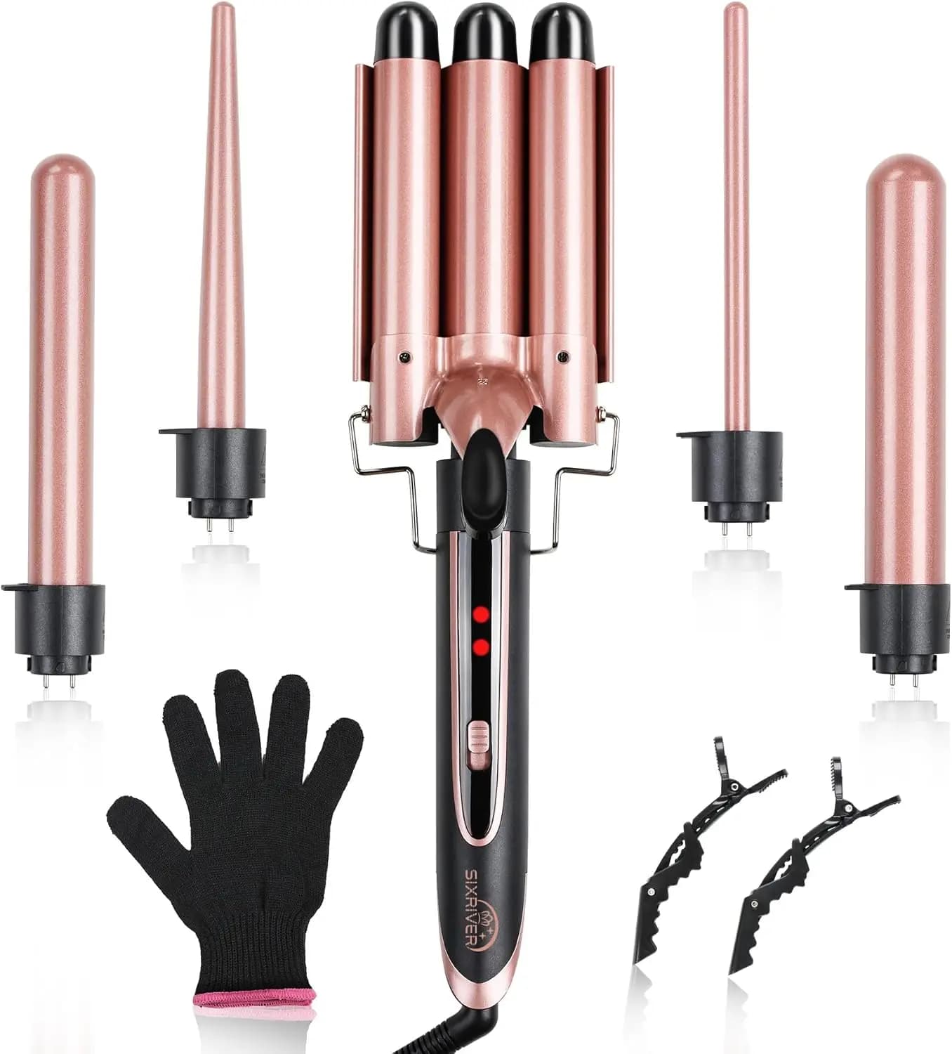 Set Iron Arricciacapelli 5-in-1 with Interchangeable Cylinders, Double Voltage, Control LED Temperature for All Hair Types