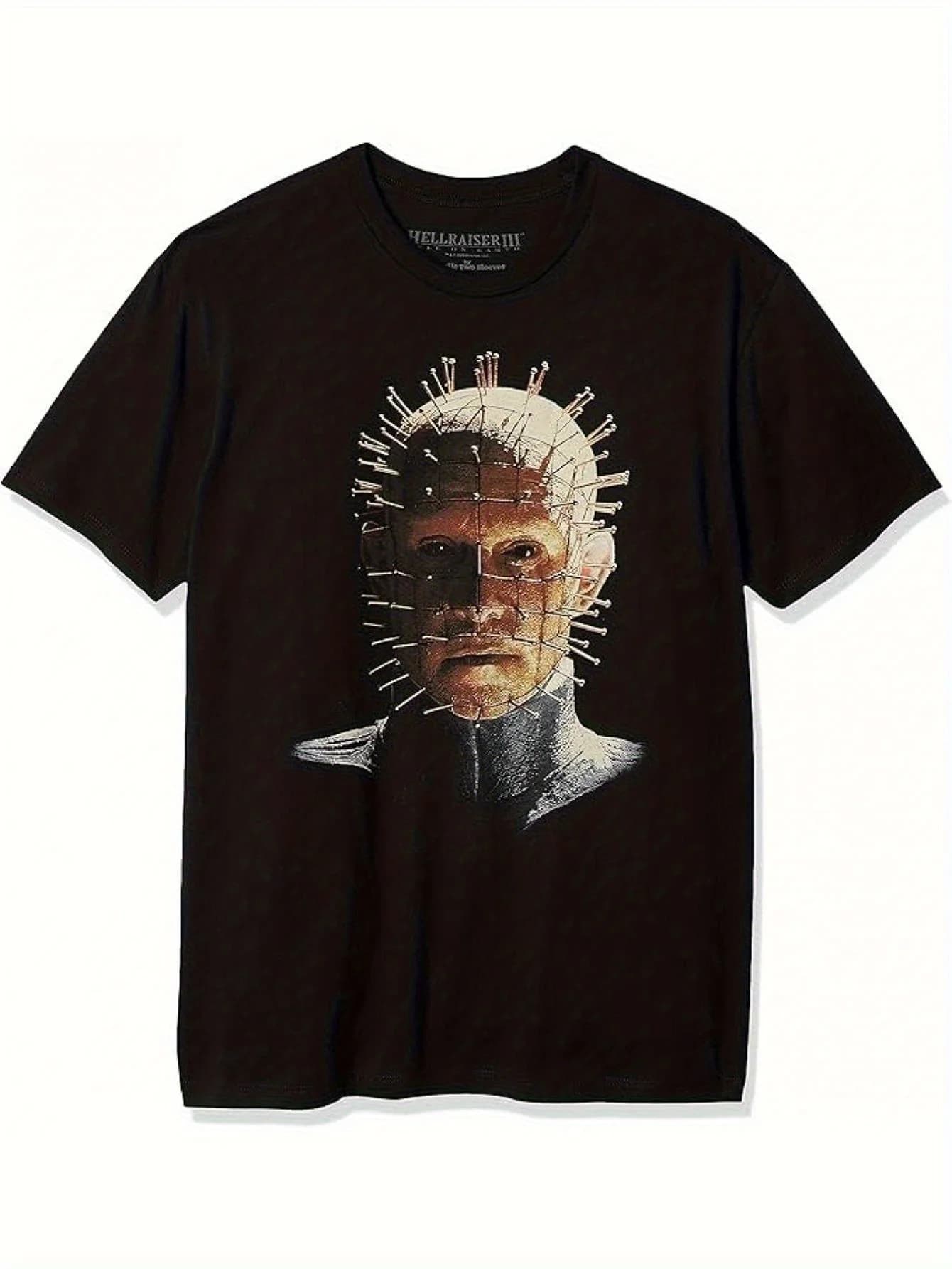 T-shirt da uomo ufficiale del film Pinhead: Gate of Hell | Con l'iconico viso di Pinhead e il famoso motivo per il copricapo