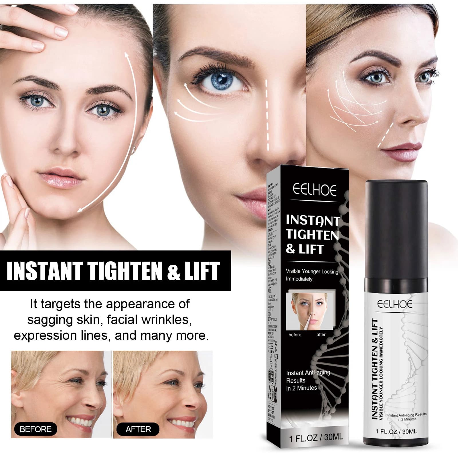 Shaping serum for the face, moisturizing and lifting face treatment, smoothing and clearing essence, 30 ml dropper