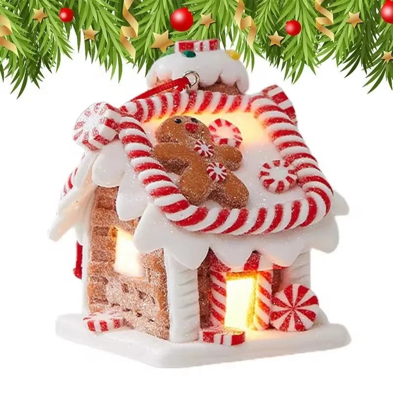 Gingerbread House Tree Topper Light Up Mini Gingerbread House Ornaments Soft Clay fiaba Candy House per l'albero di natale