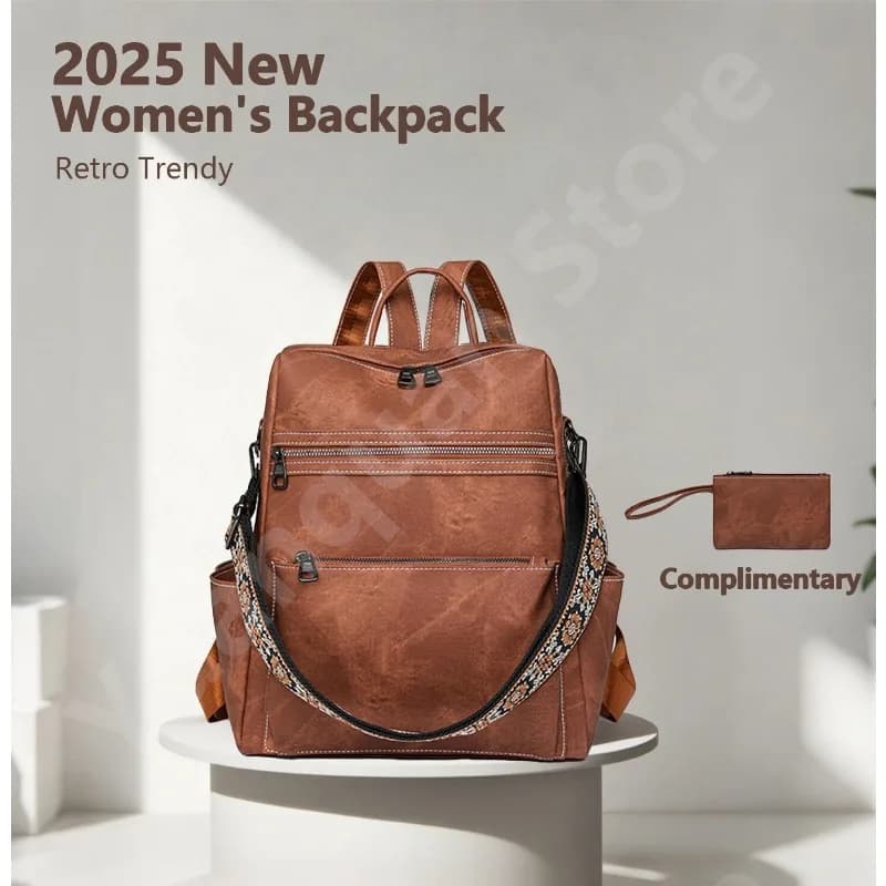 2026 New Women's PU Leather Waterproof Anti-theft Fashion Large Capacity Business Travel College Laptop Backpack Shoulder Bag