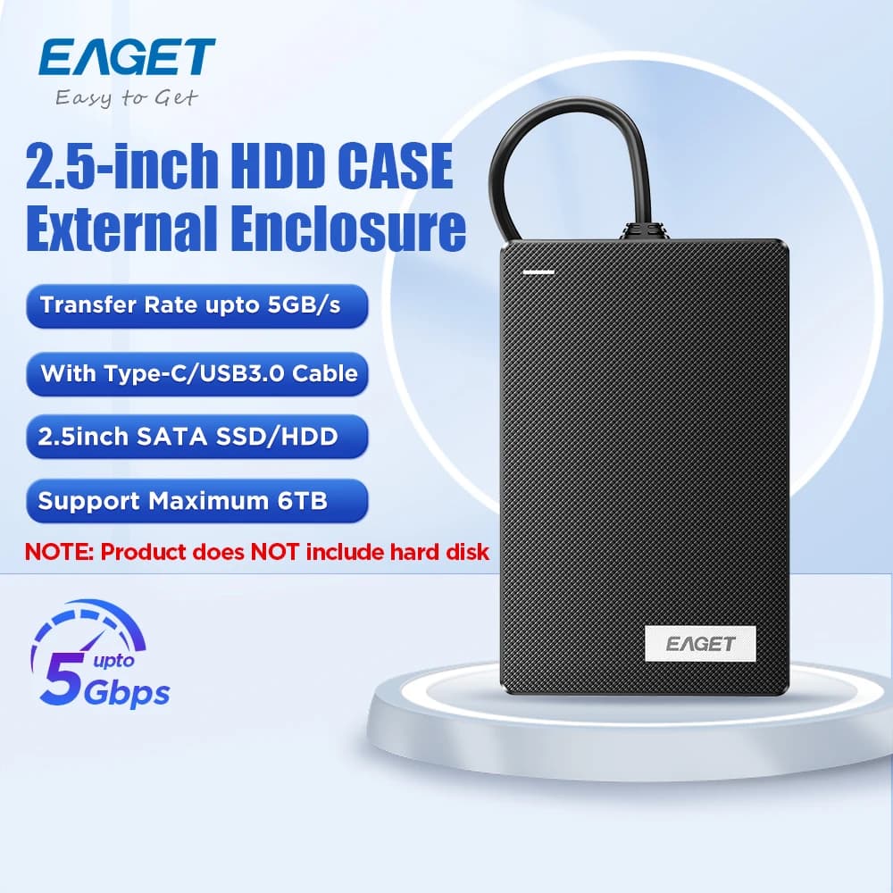 Eaget Custodia SATA SSD/HDD da 2,5 pollici Custodia esterna da 5 Gbps Cavo USB 3.0 di tipo C Massimo 6 TB per router portatile desktop TV PS4