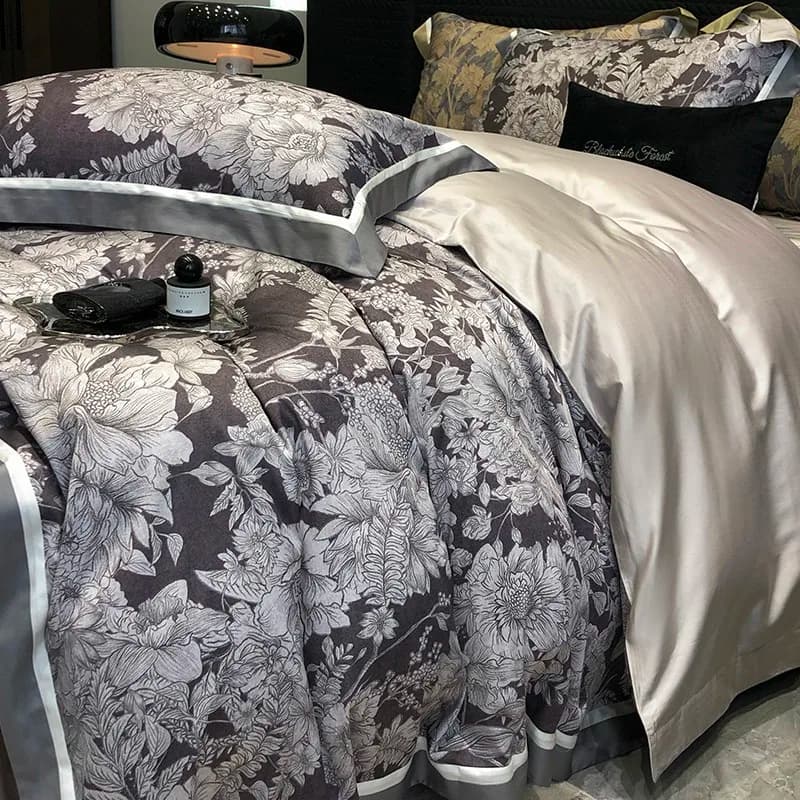 Premium 1000TC fiori foglie morbida biancheria da letto in cotone a fiocco lungo copripiumino con cravatte con cerniera federe per lenzuola Ultra morbide