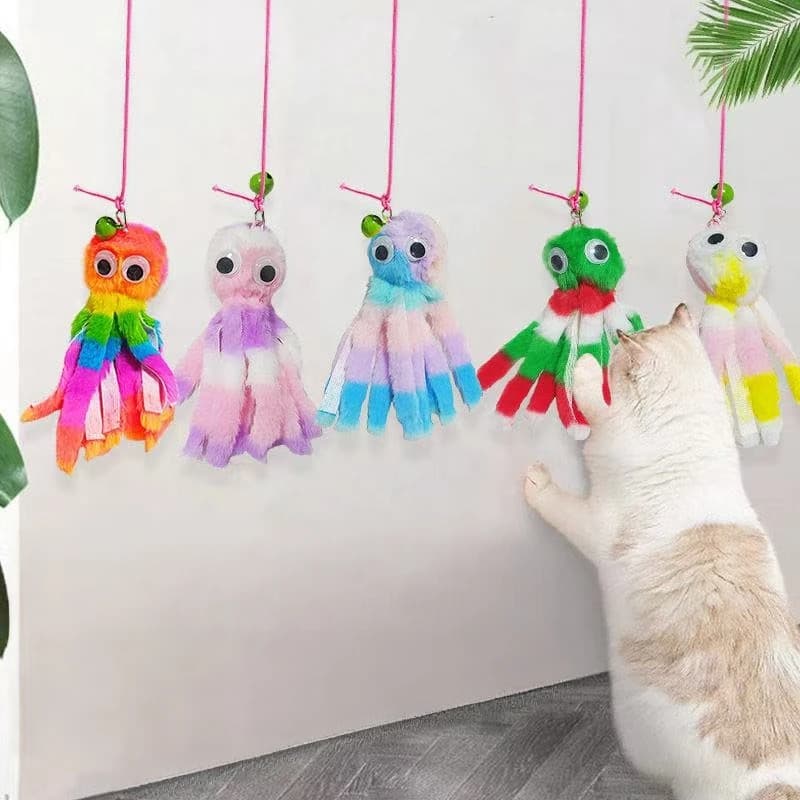 1/5pcs Hanging Octopus Cat Toys Cute Door Plush Elastic Cartoon Hanging Toys Interactive Play Pet Accessories