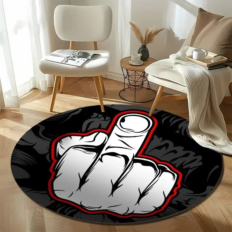Funny Middle Finger Round carpet Black Red Edgy Non-Slip Area Rug for Bedroom Man Cave Gaming Room Home Decor Gift mat