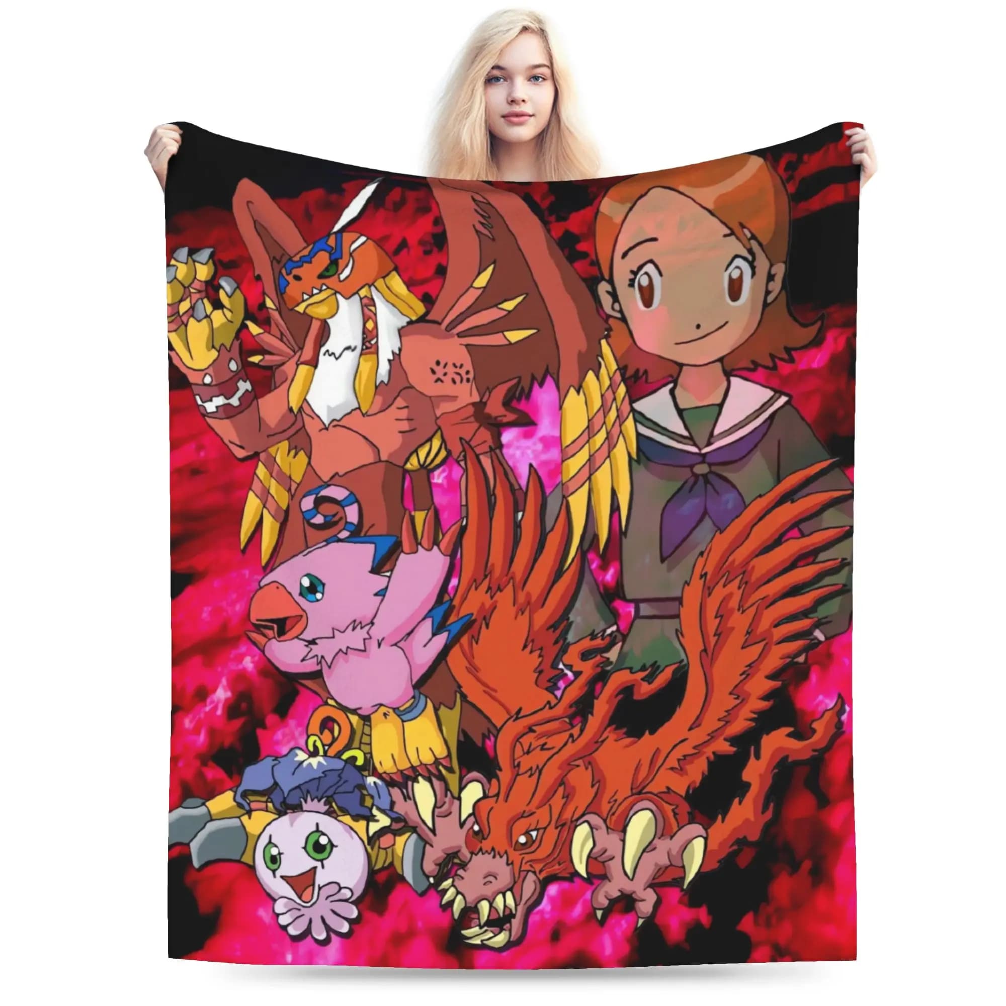 Digimon Adventure Flannel Blanket Winter Soft Durable Throw Blanket for Students Bedroom Street Trend Bedspread Sofa Bed Cover