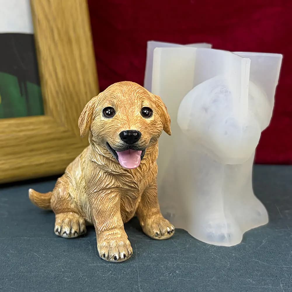 3D Golden Retriever Silicone Mold Cute Dog Resin Clay Mold for DIY Plaster Candle Soap Making Epoxy Resin Craft Supplies