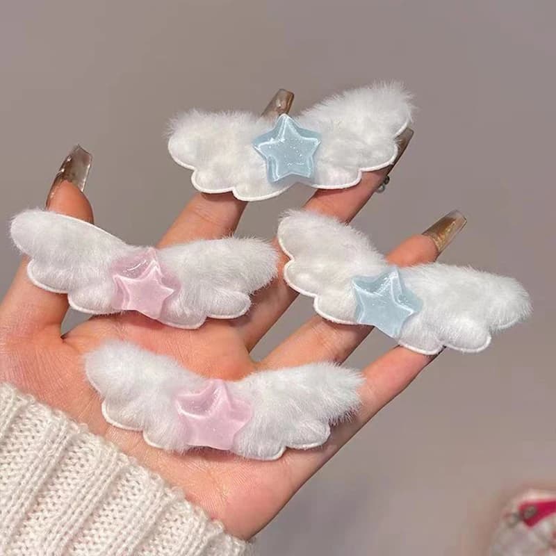 New Hair Clips with Angels and Stars in Plush for Women, Nice and Leather, Girl Hair Accessories