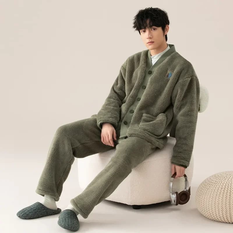 Pigiama Homewear da uomo nuovo pigiama da uomo autunno e inverno imbottito addensato caldo confortevole Homewear Set pigiama allentato per il tempo libero