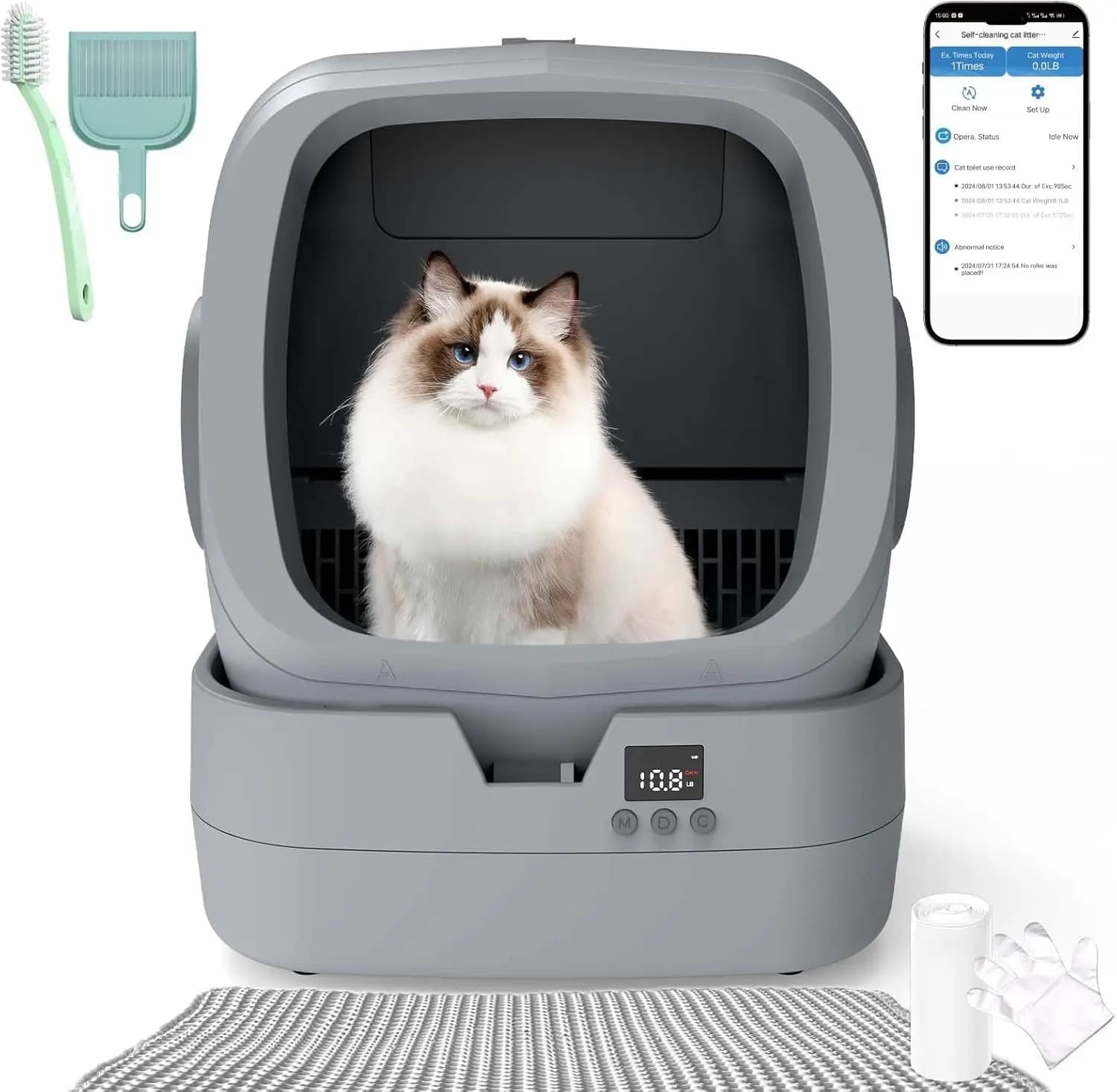 Lettiera automatica per gatti. Controllo APP. Monitoraggio del peso. 86L Ultra Silenzioso. Multi-Gatto. Monitoraggio della salute intelligente. Anti-pizzico sicuro.