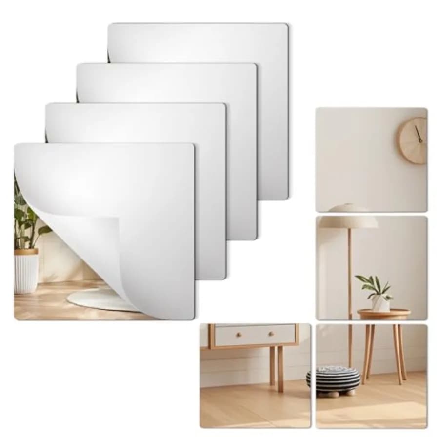 4 Pack Shatterproof Acrylic Mirrors Tiles Self Adhesive Wall Mirror Stickers Unbreakable Plastic Full Length Mirror Sheets Deco