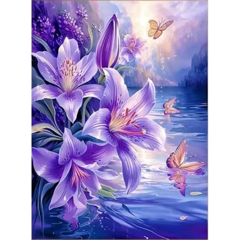 9ct 60x80cm Lily Printed Kits Cross Stitch Embroidery DIY Needlework Set Home Decor Crafts With Needles Threads