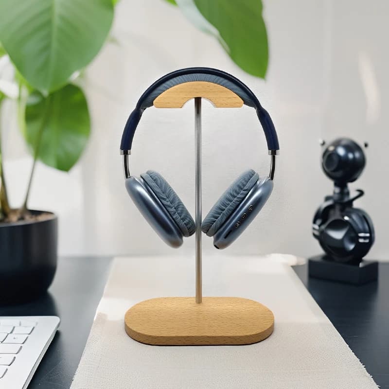 Luxury Shockproof Nature Waterproof Beech & Walnut Wood Headphone Stand For All Over-ear Headphones.