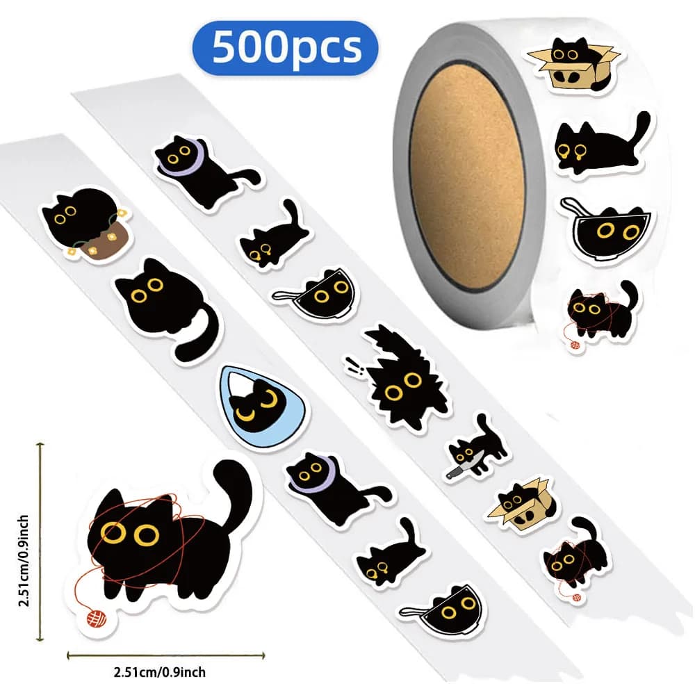 500 pezzi dieci modelli diversi adesivi rotolo gatto nero decorazione modello piccolo bagagli fai da te adesivi tazza d'acqua skateboard
