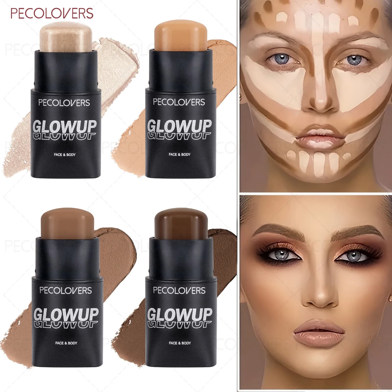 1 stick per contorno viso a lunga durata, aspetto ombra naturale viso 3D, per tutte le pelli, trucco viso evidenziatore, contorno e correttore