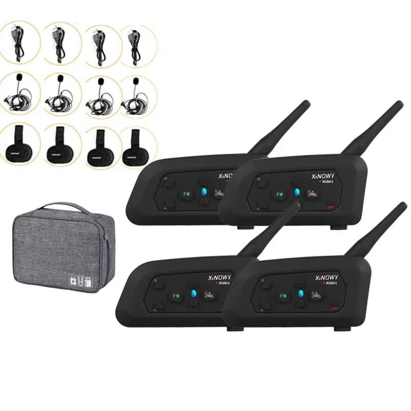 4 Pezzi XiNOWY V4C Auricolari Walkie Talkie Impermeabili per Arbitri di Calcio, 1200M Full Duplex Bluetooth con Borsa per il Trasporto