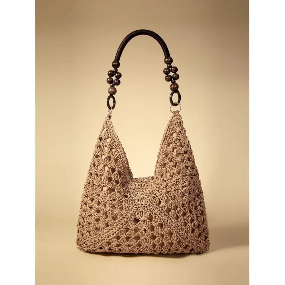 Large Capacity Portable Womens Woven Straw Shoulder Bag Medium Handbag With Handle For Beach Vacation ,Holiday