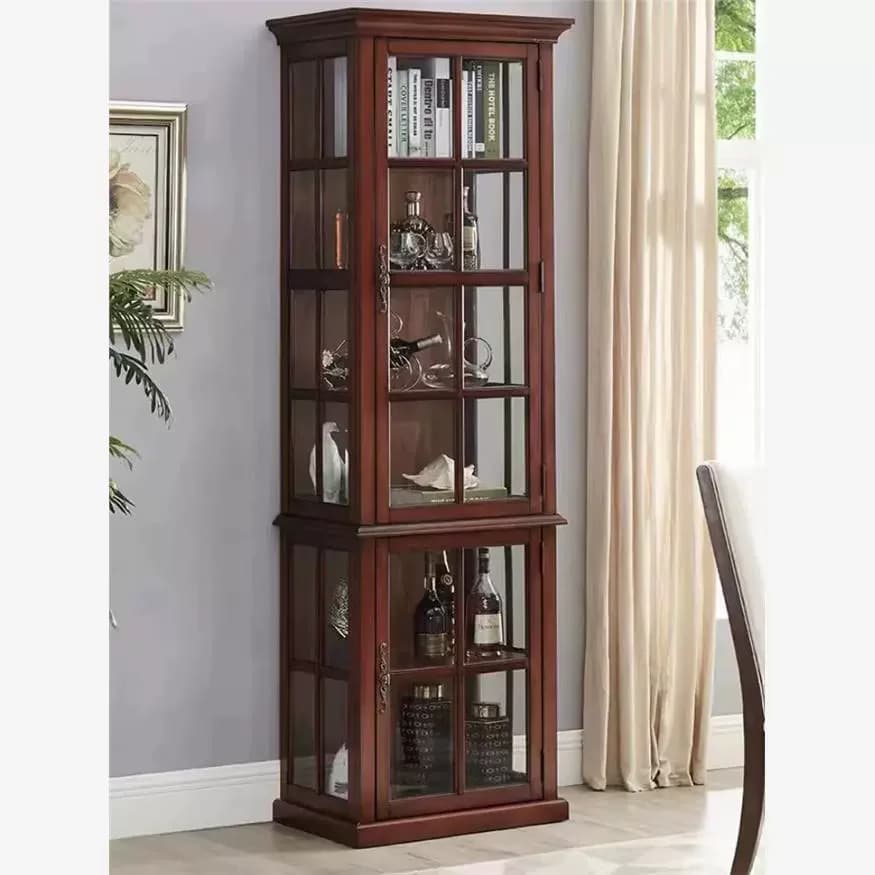 Vendite dirette in fabbrica Armadietto per vino con porta in vetro dal design moderno in legno massello per soggiorno e hotel