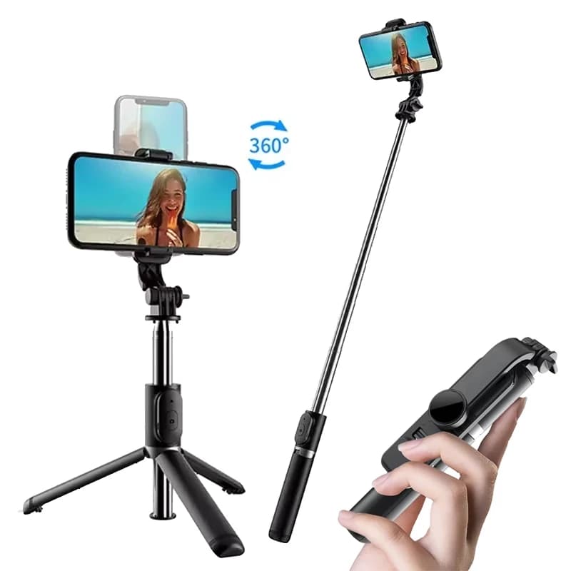 Treppiede portatile per telefono con selfie stick con supporto per treppiede estensibile remoto wireless compatibile con rotazione a 360°