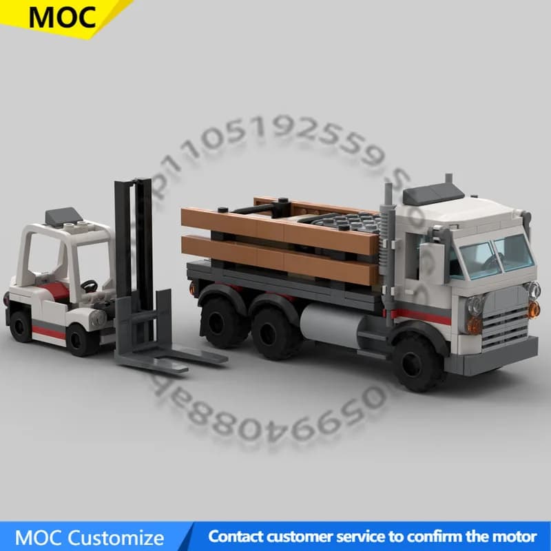 328 PCS Transport Car Stake Bed Truck & Forklift MOC Customize Modular Building Block Technology Brick DIY Assembly Toy Gift