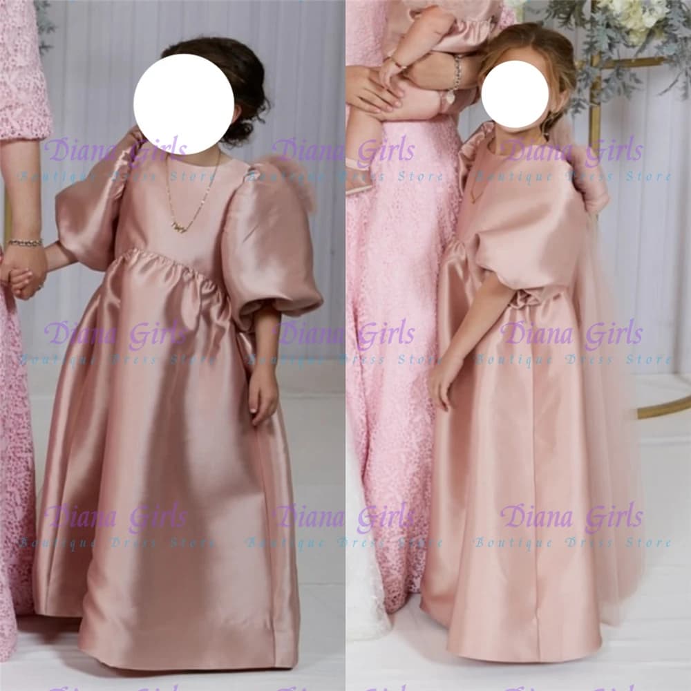 Bellissimo abito da ragazza di fiori da piccola principessa in raso soffice con fiocco in tulle per abiti da sera per feste di compleanno di nozze personalizzabili