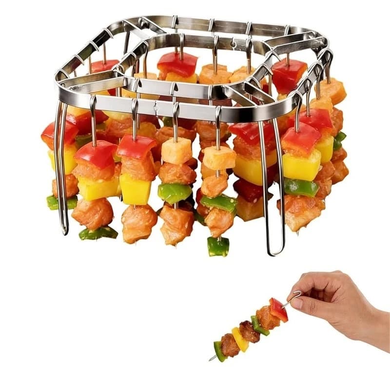 BMBY-Air Fryer Skewer Rack, Air Fryer Grill Accessories Kit With 28 Skewers, Stainless Steel Hanging Oven Skewers Rack