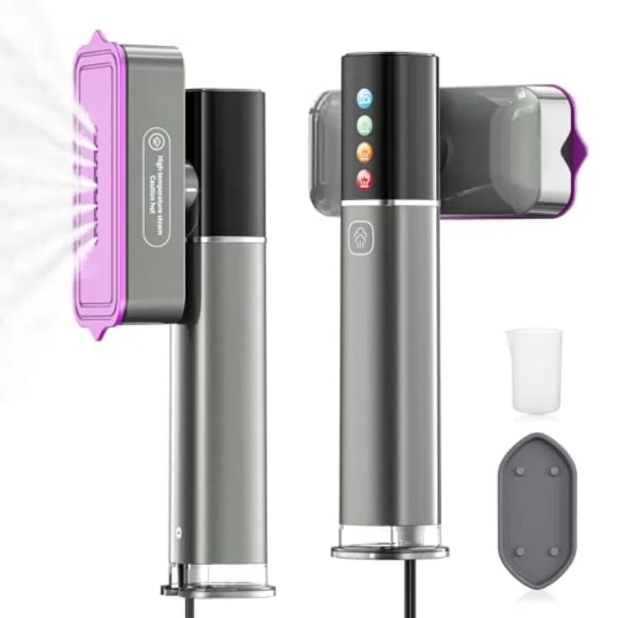 Vaporizzatore da Viaggio per Vestiti 2-in-1, Ferro da Stiro Portatile 1200W, Riscaldamento Rapido in 15 Secondi, Display LED, 4 Livelli Regolabili