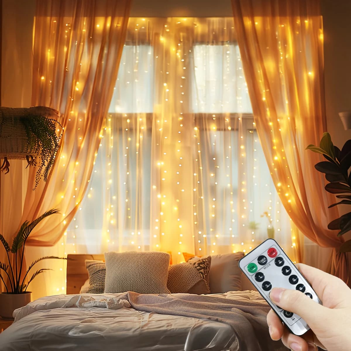 Luci a tendina LED con 8 modalità, telecomando USB, decorazioni natalizie per casa, matrimoni, feste, lampada per le feste, luci di Natale