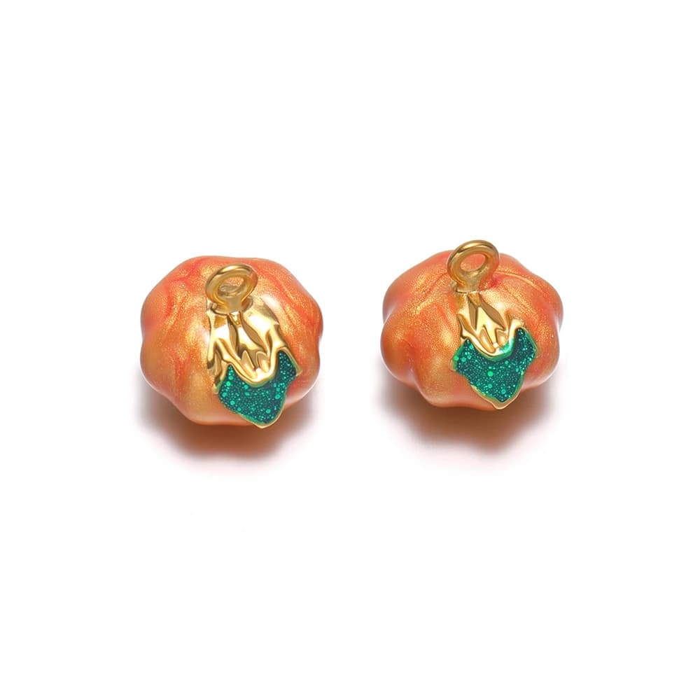 5 Pezzi Ciondoli a Forma di Zucca in Acciaio Inossidabile Smaltato da 11mm, Charms Cartoon per Creazione Gioielli Fai da Te, Collane, Orecchini, Bracciali e Accessori