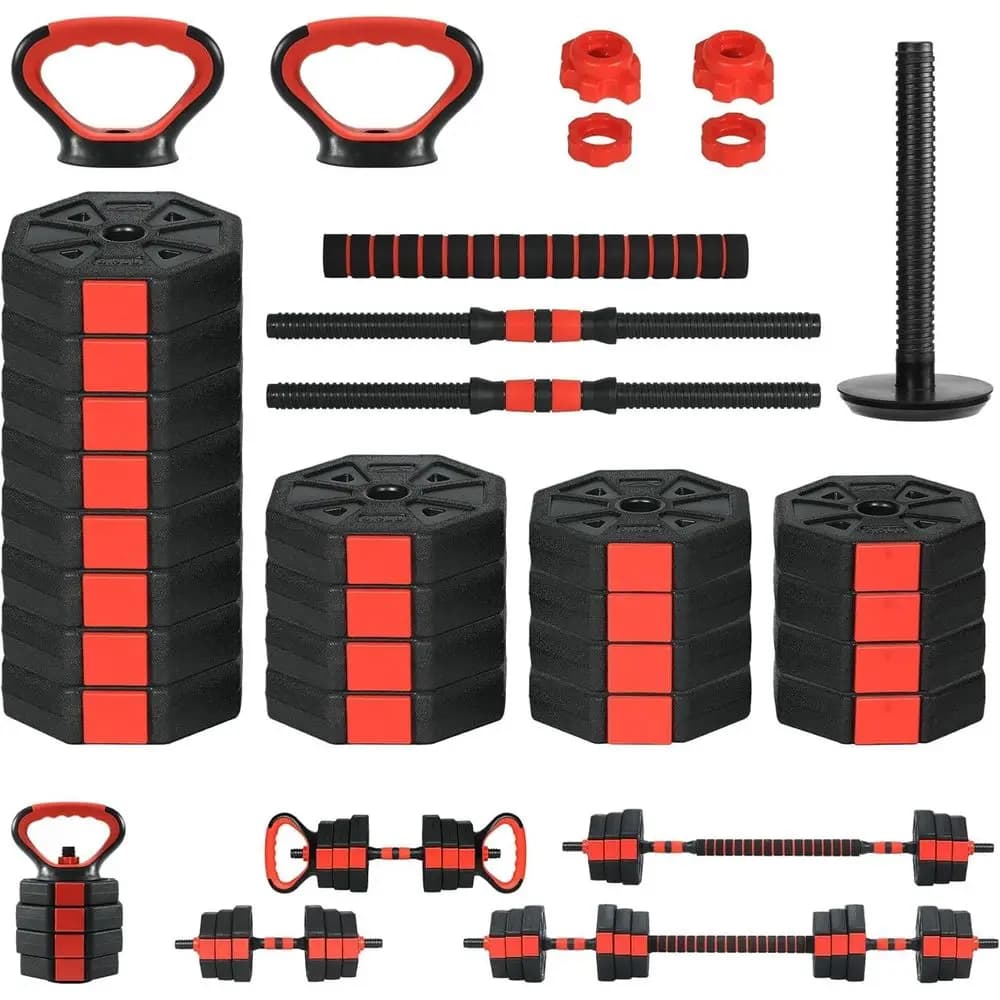 Set di manubri regolabili 3-in-1, 66 libbre, sistema di regolazione del peso, palestra domestica, impugnatura antiscivolo, combinazione versatile barra/kettlebell/manubrio per uomo