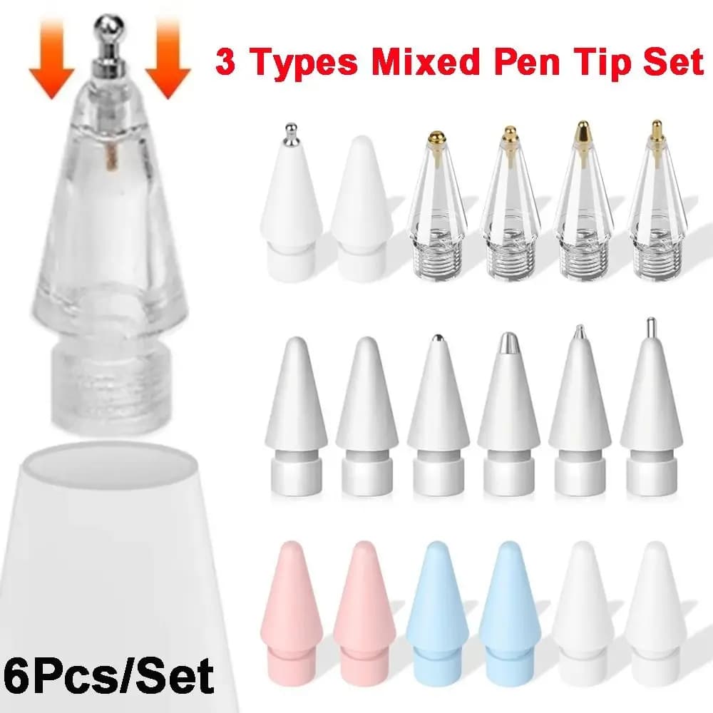 6PCS/Set Wear-Resistant Mixed Pen Tip Set Flexible Continuous touch Replacement Pencil Tips for Apple Pencil 1/2 USB-C Pro