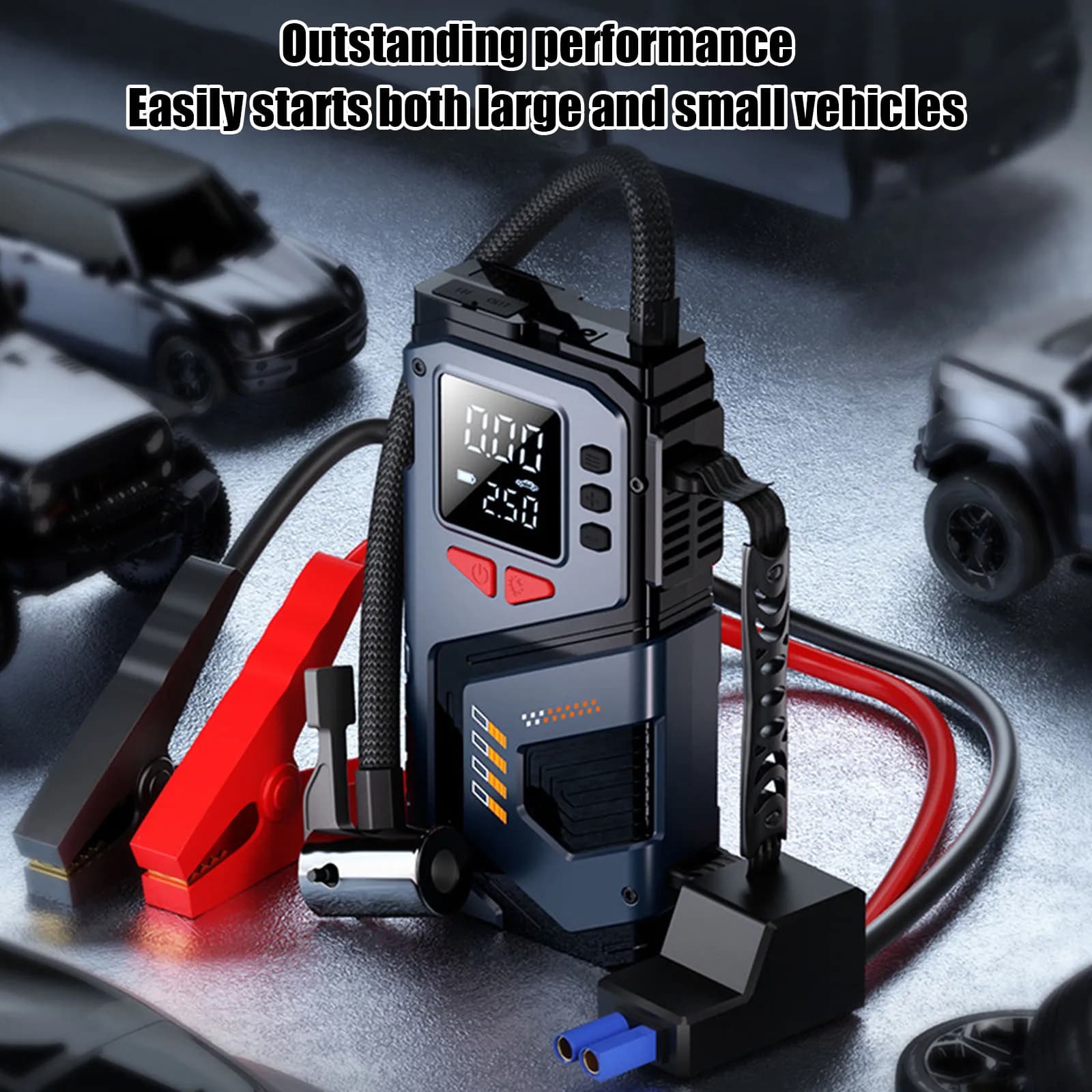 10 In 1 Jump Starter Air Compressor For 12V Petrol 150 PSI Car Tires Air Pump LED Lights & Pressure Gauge Wireless Tire Inflator