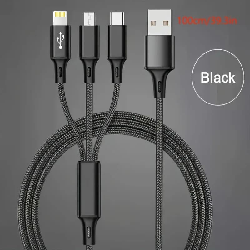 Cavo Dati Universale 3 in 1 Certificato MFI con Intreccio in Nylon, Adattatori per Porte di Ricarica Micro USB e Type C per Stampanti