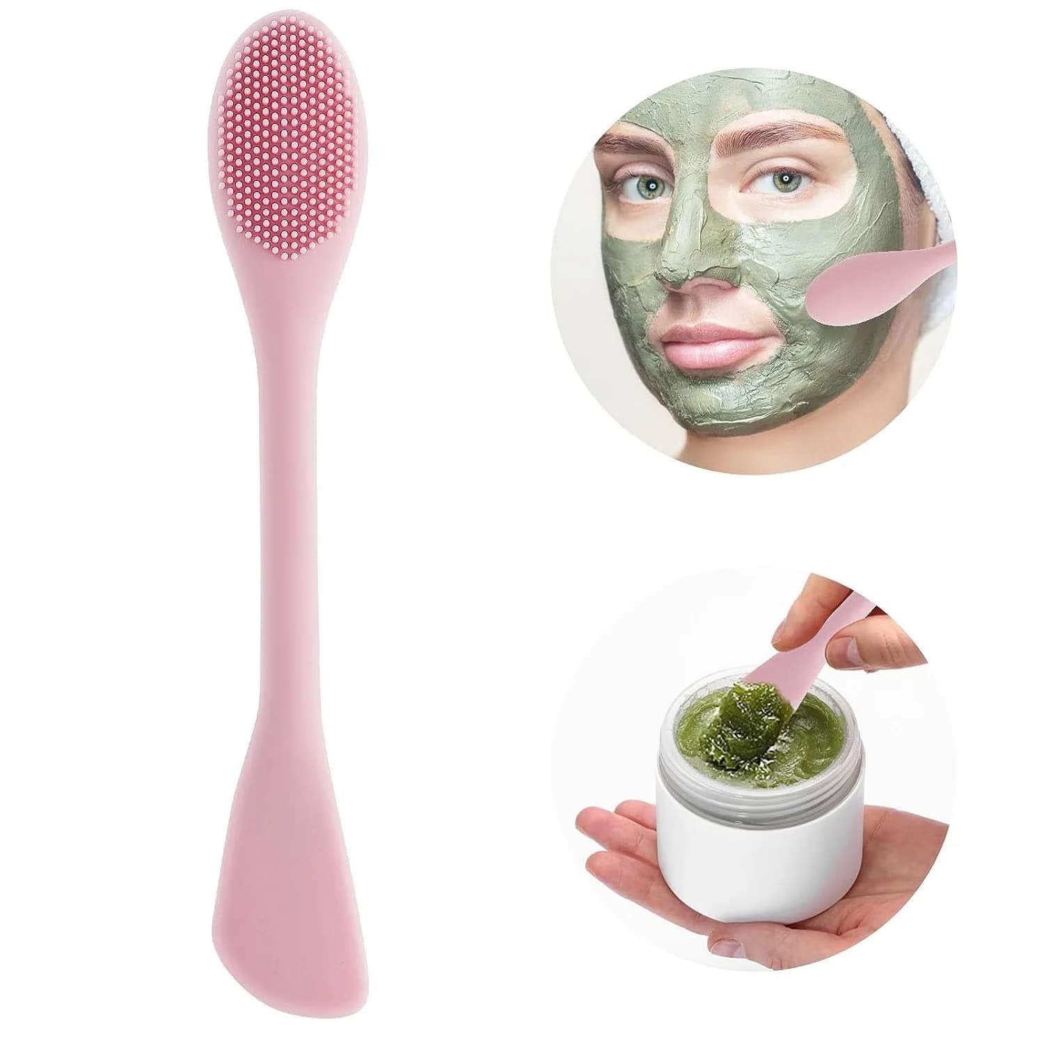Spazzola Doppia in Silicone per Pulizia Viso, Applicatore per Maschere Facciali, Pennello per Trucco e Cura della Pelle