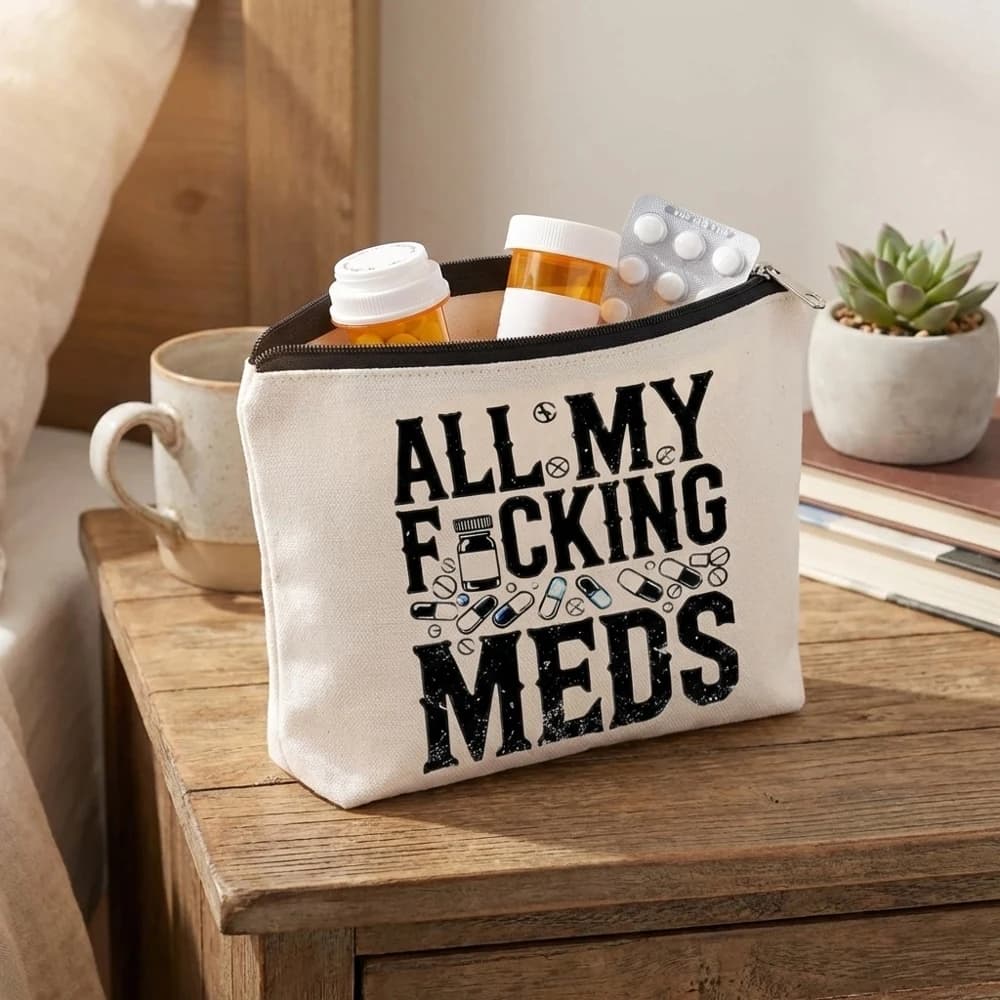 Borsa portatile in tela per organizzare i farmaci, con stampa grafica divertente, con cerniera, resistente, per viaggi, leggera, per cosmetici