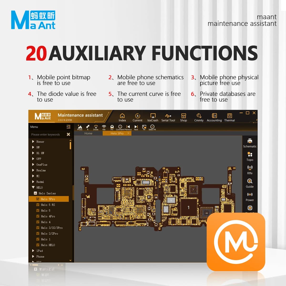 MaAnt Schematic Diagrams & Pinout Maps for Apple & Android Phones Signal Detection/Chip Query/Intelligent Troubleshooting Repair