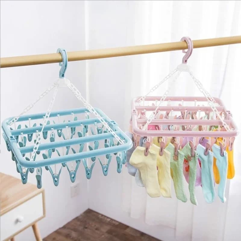 32 clip Foldable clothes hanger Children Adults Pants Drying Socks Windproof Socks Underwear Plastic hangers Home accessories