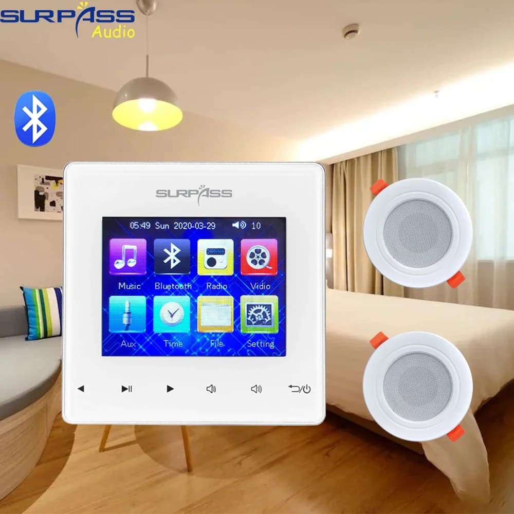 Smart Home Mini Touch Key Audio Bluetooth Amplificatore da parete 2 * 20W Radio Fm Campanello con altoparlante coassiale da soffitto Sistema PA Bagno